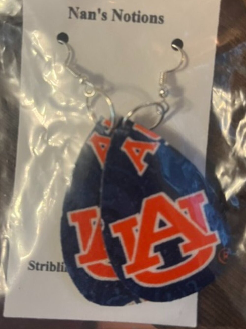 Cute & Lightweight Handmade Auburn University Hook Earrings NEW